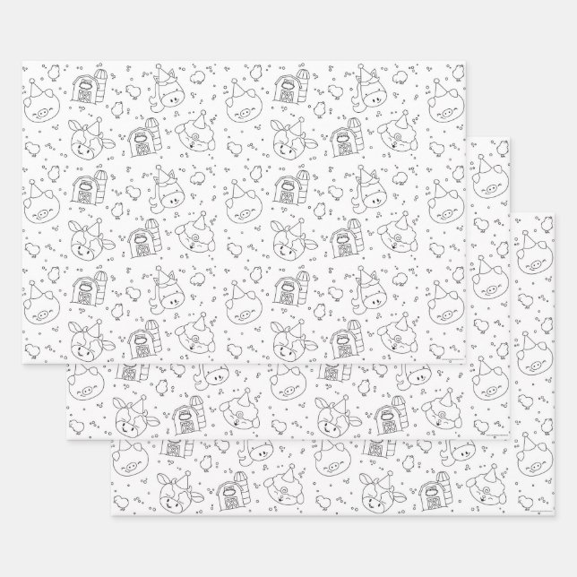 Farm Friends Colour-It-Yourself Birthday Party Wrapping Paper Sheet (Set)