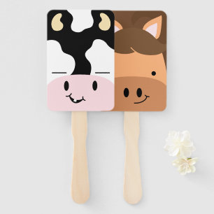 Farm Friends Cow & Pony Hand Fan Masks
