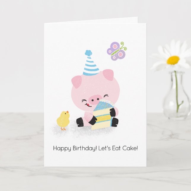 Farm Friends Playful Pig Happy Birthday Greeting Card (Small Plant)
