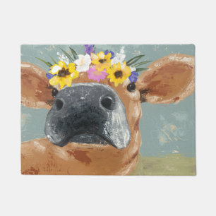 Farm Fun - Cow with Flower Crown Doormat