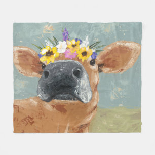 Farm Fun - Cow with Flower Crown Fleece Blanket