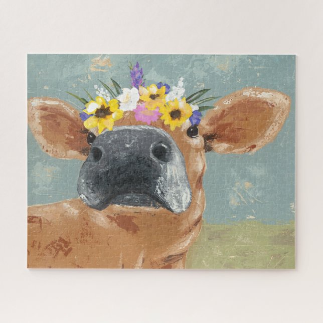 Farm Fun - Cow with Flower Crown Jigsaw Puzzle (Horizontal)