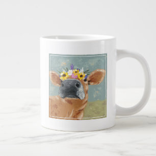 Farm Fun - Cow with Flower Crown Large Coffee Mug