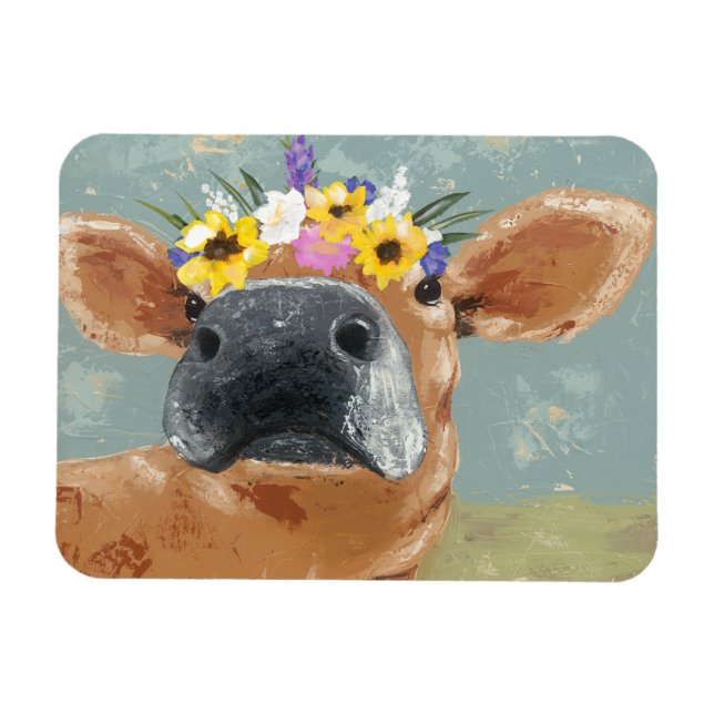 Farm Fun - Cow with Flower Crown Magnet (Horizontal)