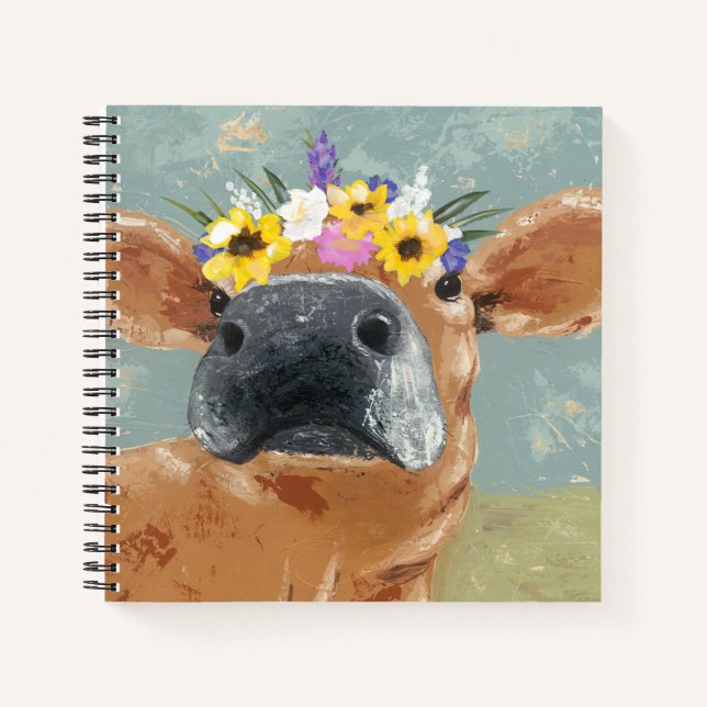 Farm Fun - Cow with Flower Crown Notebook (Front)
