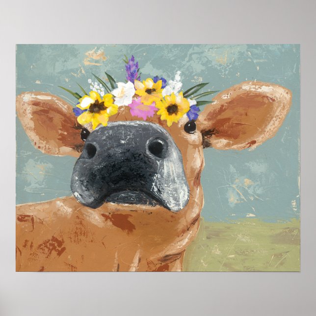 Farm Fun - Cow with Flower Crown Poster (Front)
