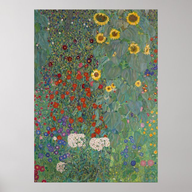 Farm Garden Sunflowers by Gustav Klimt Painting Poster (Front)