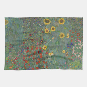 Farm Garden Sunflowers by Gustav Klimt Painting Tea Towel