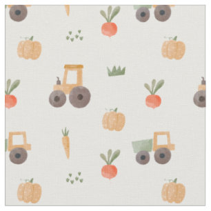 Farm Garden Watercolor Fun Pattern Fabric