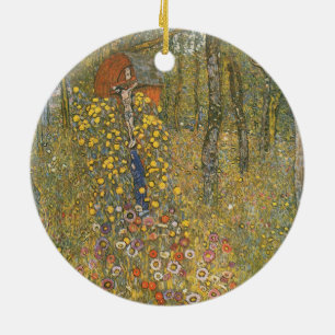 Farm Garden With Crucifix (by Gustav Klimt) Ceramic Ornament