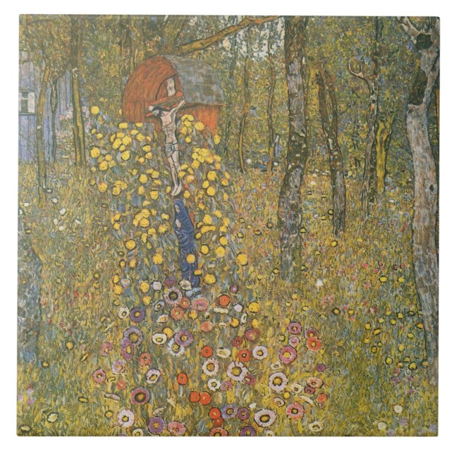 Farm Garden With Crucifix (by Gustav Klimt) Ceramic Tile (Front)