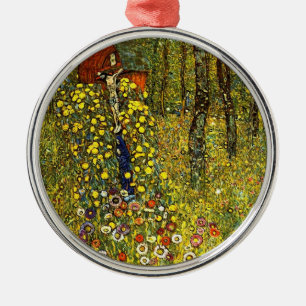 Farm Garden with Crucifix by Gustav Klimt Metal Ornament