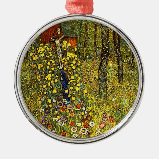 Farm Garden with Crucifix by Gustav Klimt Metal Ornament (Front)