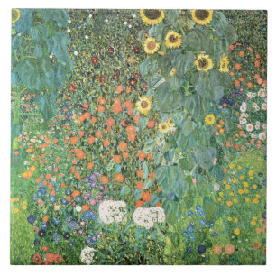 Farm garden with sunflowers by Gustav Klimt Ceramic Tile