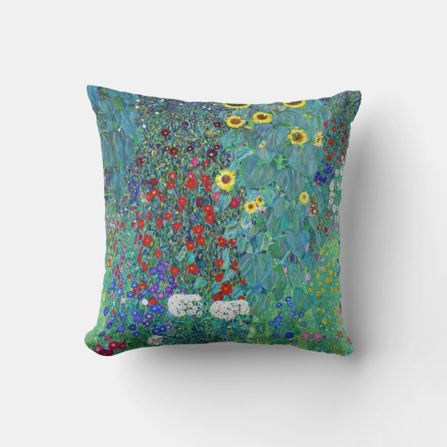 Farm Garden with Sunflowers by Gustav Klimt  Cushion (Front)