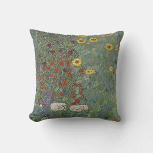 Farm Garden with Sunflowers by Gustav Klimt Cushion