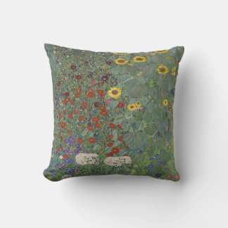 Farm Garden with Sunflowers by Gustav Klimt Cushion