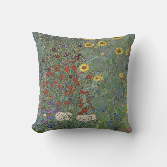 Farm Garden with Sunflowers by Gustav Klimt Cushion (Front)