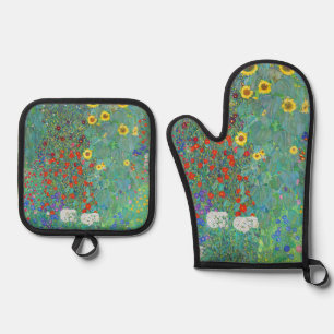 Farm Garden with Sunflowers by Gustav Klimt Oven Mitt & Pot Holder Set