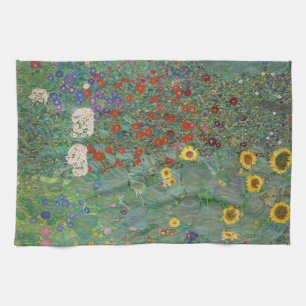 Farm Garden with Sunflowers by Gustav Klimt Tea Towel