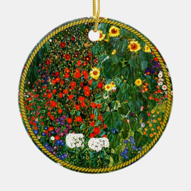 Farm Garden with Sunflowers Ceramic Ornament (Front)