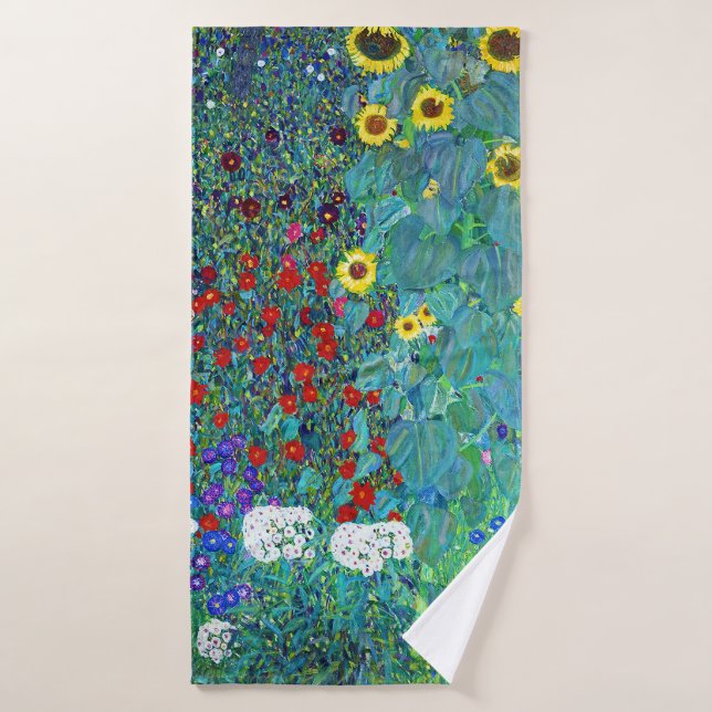 Farm Garden with Sunflowers, Gustav Klimt Bath Towel (Bath Towel)