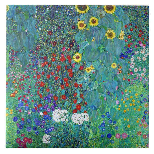 Farm Garden with Sunflowers, Gustav Klimt Ceramic Tile (Front)