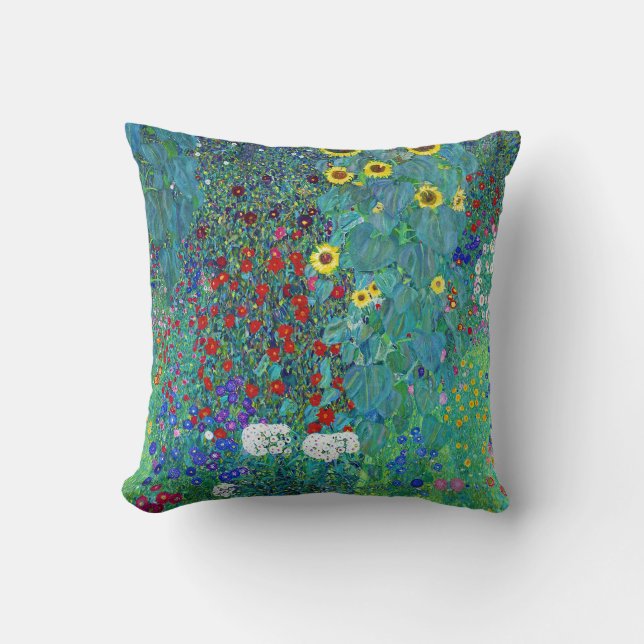 Farm Garden with Sunflowers, Gustav Klimt Cushion (Front)