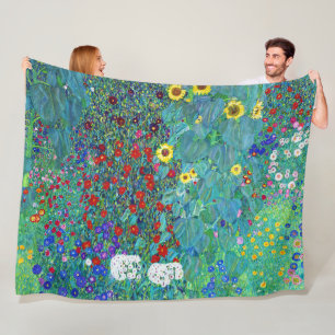 Farm Garden with Sunflowers, Gustav Klimt Fleece Blanket