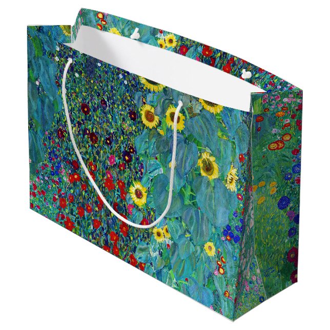Farm Garden with Sunflowers, Gustav Klimt Large Gi Large Gift Bag (Back Angled)