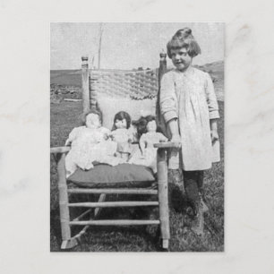 Farm Girl and Her Doll Friends Vintage Postcard