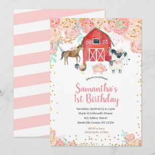 Farm Girl Birthday Invitation Pink Peach