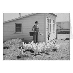 Farm Girl Feeding Chickens, 1936