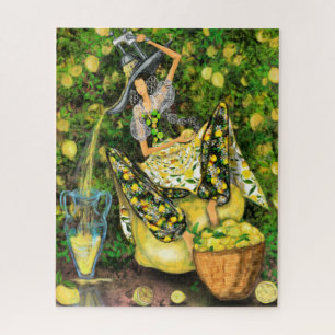 Farm Girl in Lemons Garden Makes Fresh Lemonade Jigsaw Puzzle