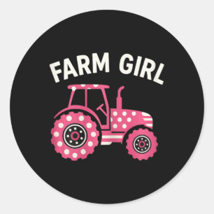 Farm Girl Pink Tractor Women Kids Rn Horse Apparel Classic Round Sticker