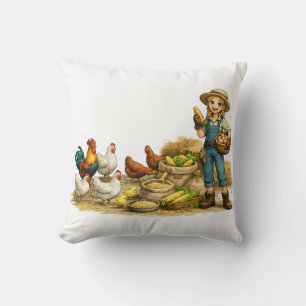 Farm girl with eggs, cute rustic country art cushion