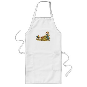 Farm girl with eggs, cute rustic country art long apron