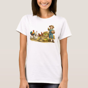 Farm girl with eggs, cute rustic country art T-Shirt
