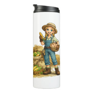 Farm girl with eggs, cute rustic country art thermal tumbler