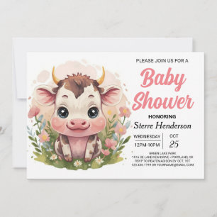 Farm Girly Online Cow Baby Shower Invitation
