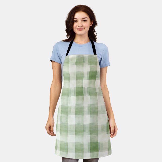 Farm Green Cream Plaid Bridal Shower Apron (Worn)