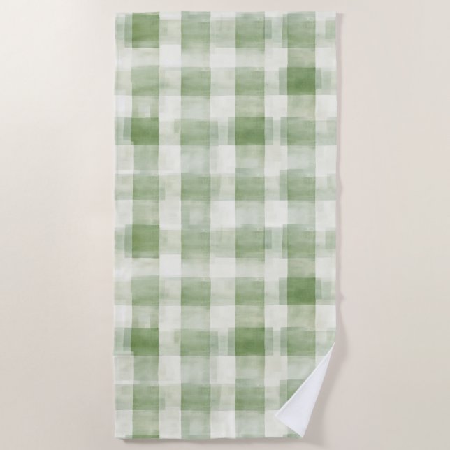 Farm Green Cream Plaid Bridal Shower Beach Towel (Front)