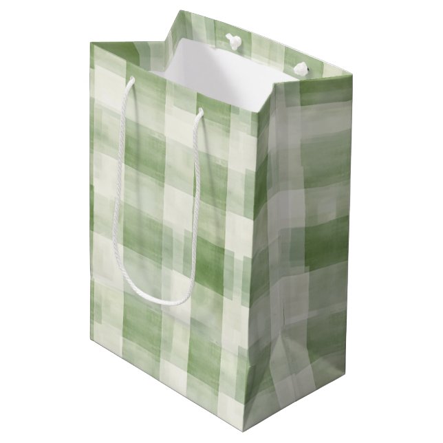 Farm Green Cream Plaid Bridal Shower Medium Gift Bag (Front Angled)