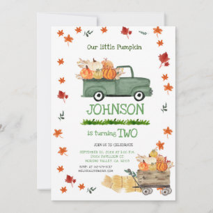 Farm Green Truck Pumpkin Boy First Birthday  Invitation