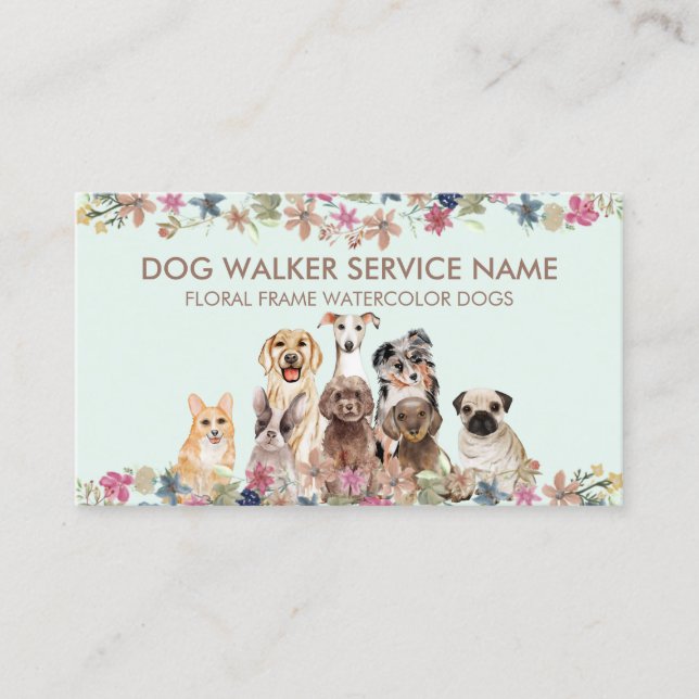 Farm Greyhound Poodle Aussie Pug Corgi Dogs Business Card (Front)