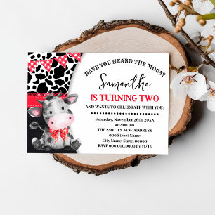 Farm Have You Heard the Moos 2nd Cow Red Birthday Invitation