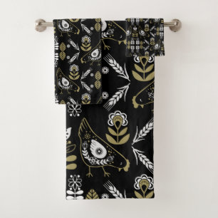 Farm Hen Folk Art Print Bath Towel Set