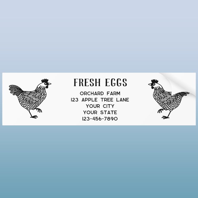 Farm Hen Fresh Eggs Bumper Sticker (Fresh Eggs farm details bumper sticker with chickens or hens.)