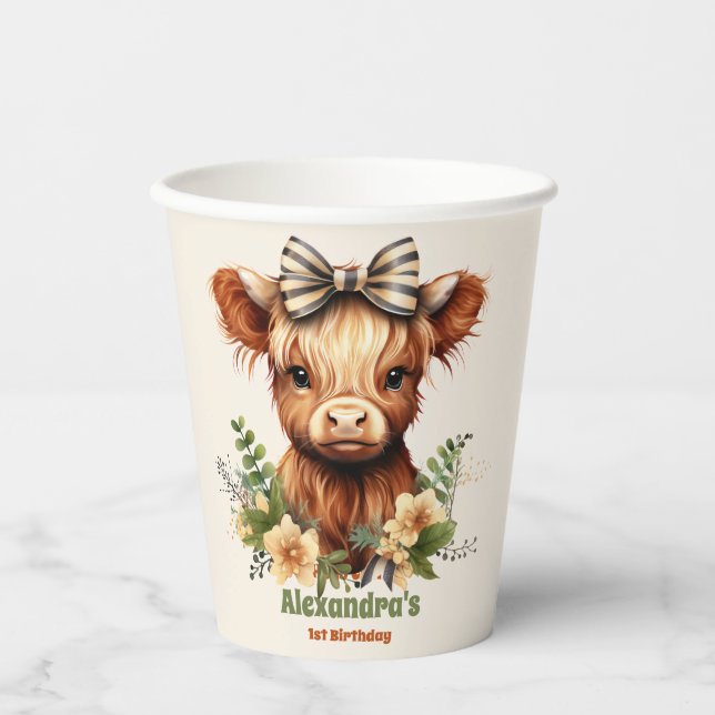 Farm Holy Cow Highland 1st Birthday Paper Cups (Front)