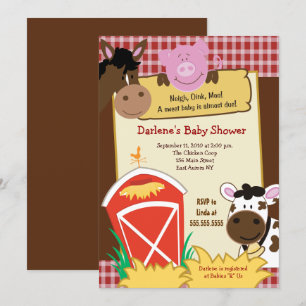 Farm Horse Cow Pig Barnyard Baby Shower Invitation